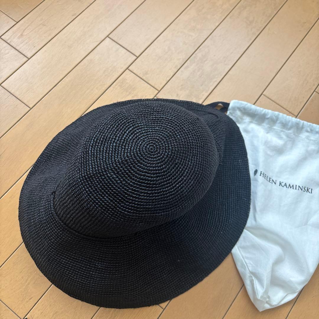 HELEN KAMINSKI ブラック 麦わら帽子 収納袋付き