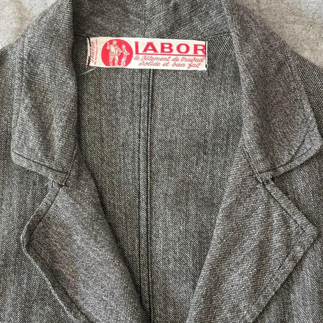 1950s ブラックシャンブレーアトリエコート フレンチヴィンテージ 刺繍タグ