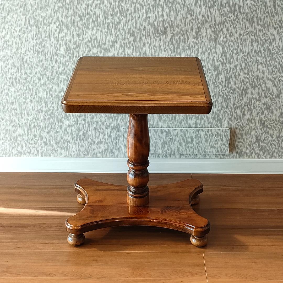 アンティーク　サイドテーブル　コーヒーテーブル　丸脚　スクエア