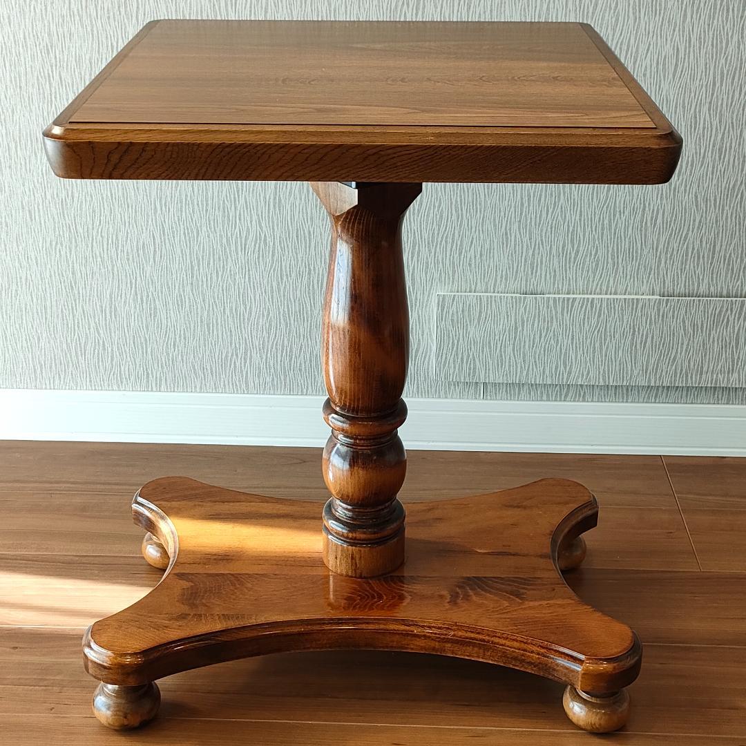 アンティーク　サイドテーブル　コーヒーテーブル　丸脚　スクエア