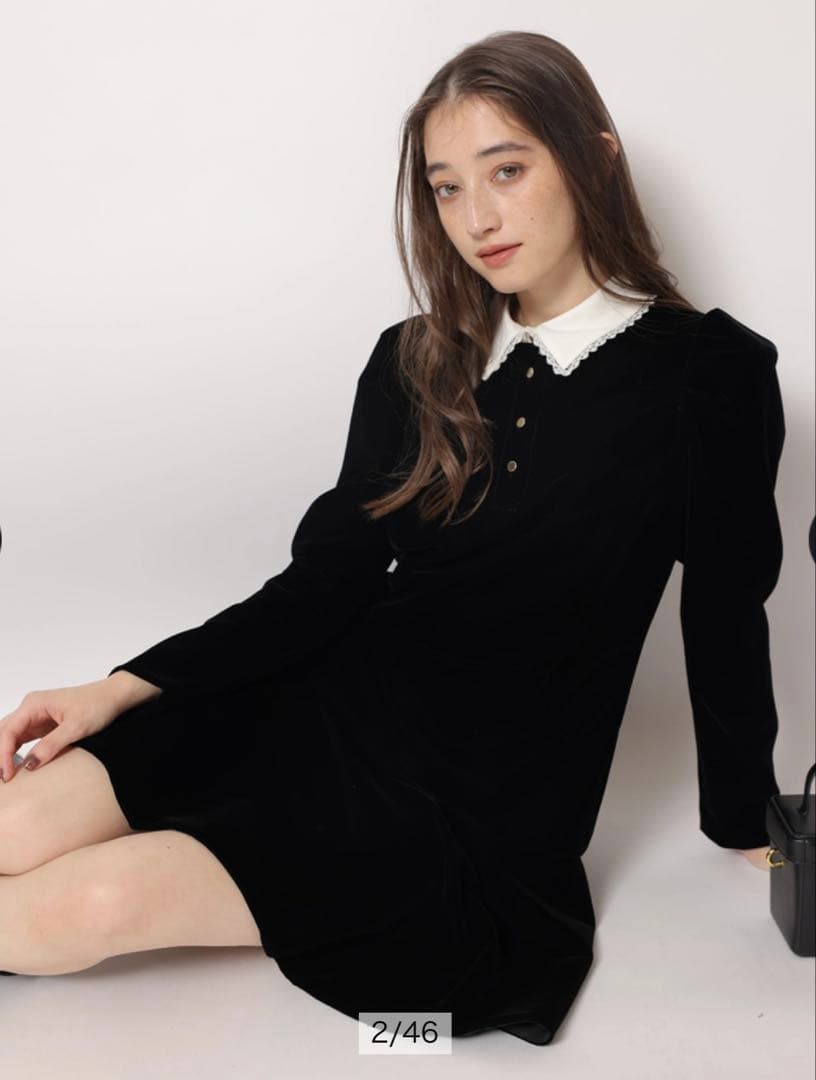 リランドチュール ベルベットカラーミニワンピース