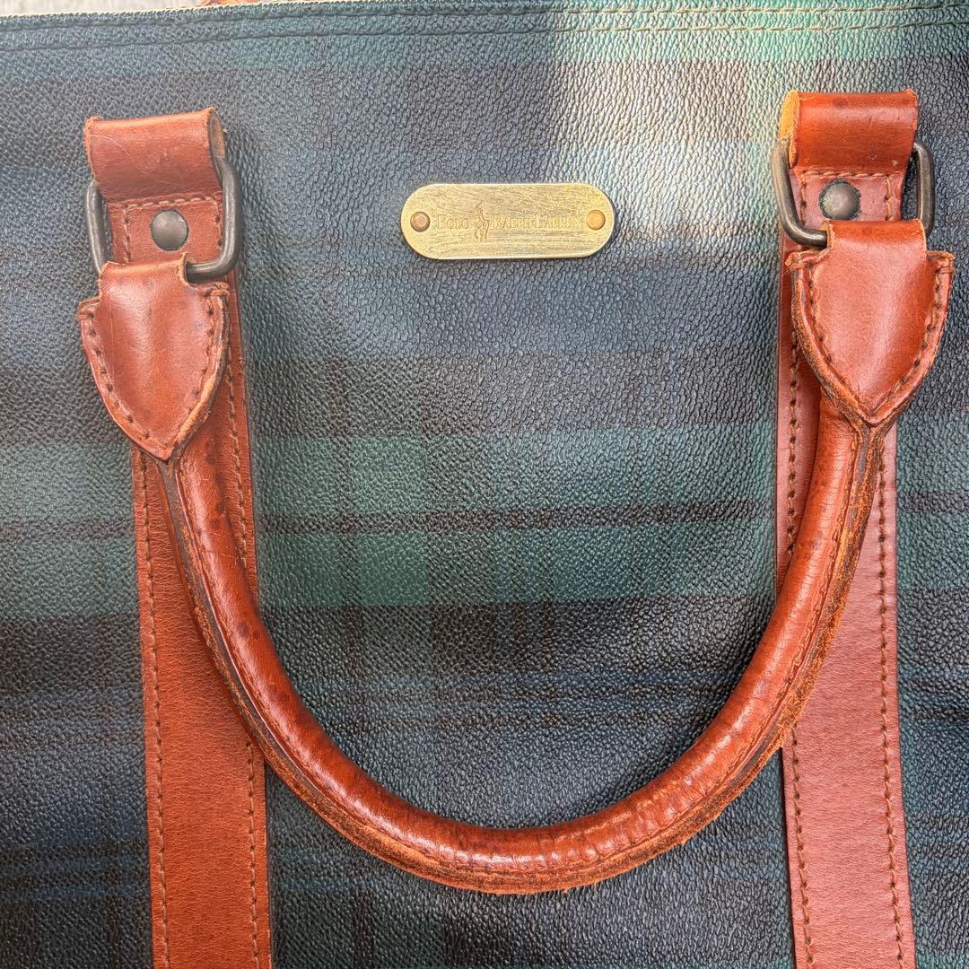 良品✨POLO RALPH LAUREN ボストンバッグ 大容量 チェック 緑