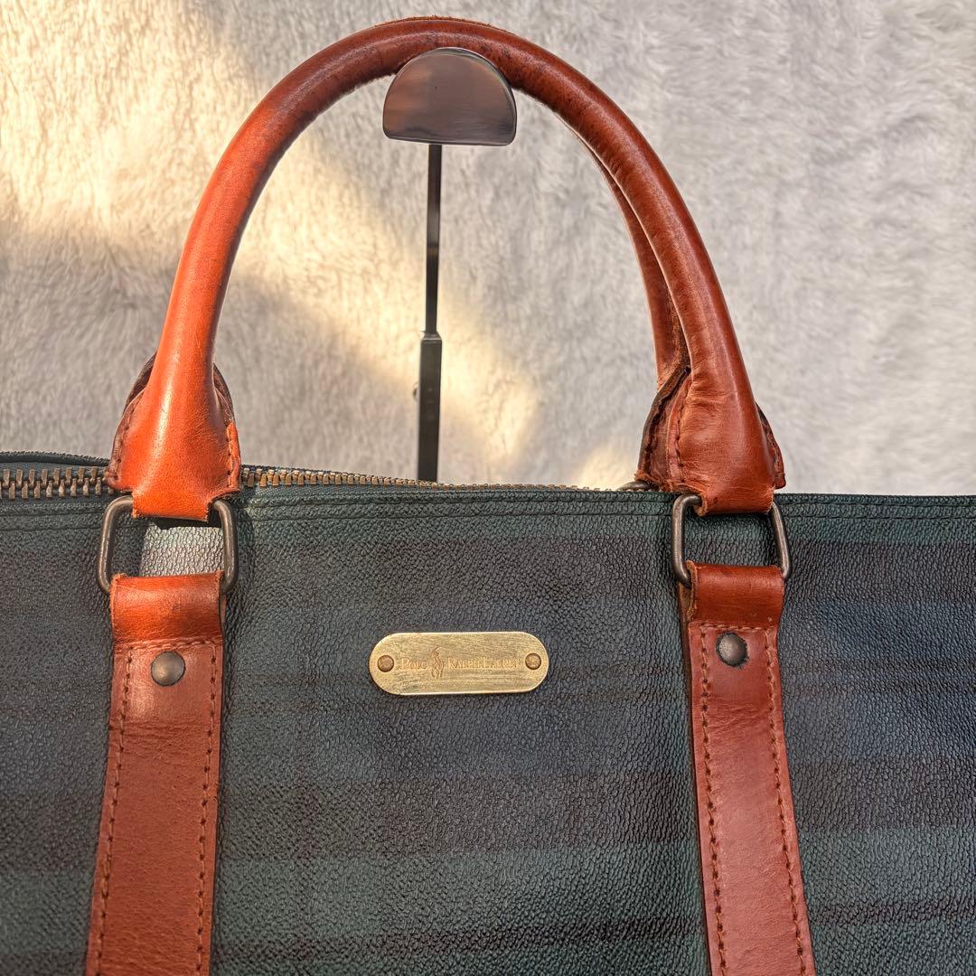 良品✨POLO RALPH LAUREN ボストンバッグ 大容量 チェック 緑