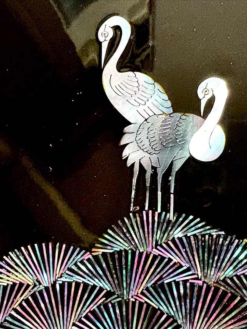 《未使用新品》螺鈿　漆器　三段お重　松竹梅に鶴