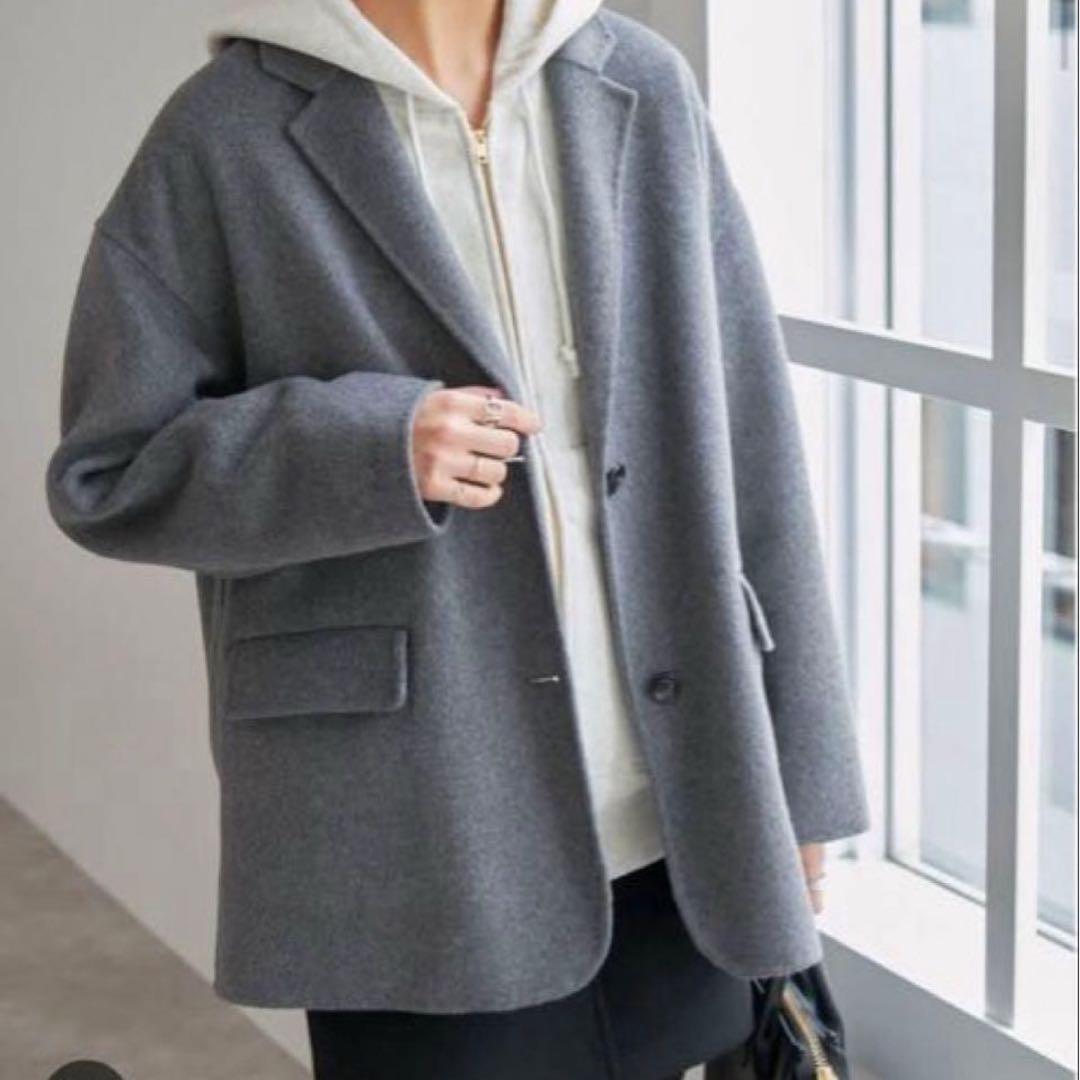 スピック&スパン ウールミックスリバージャケット グレーA 38