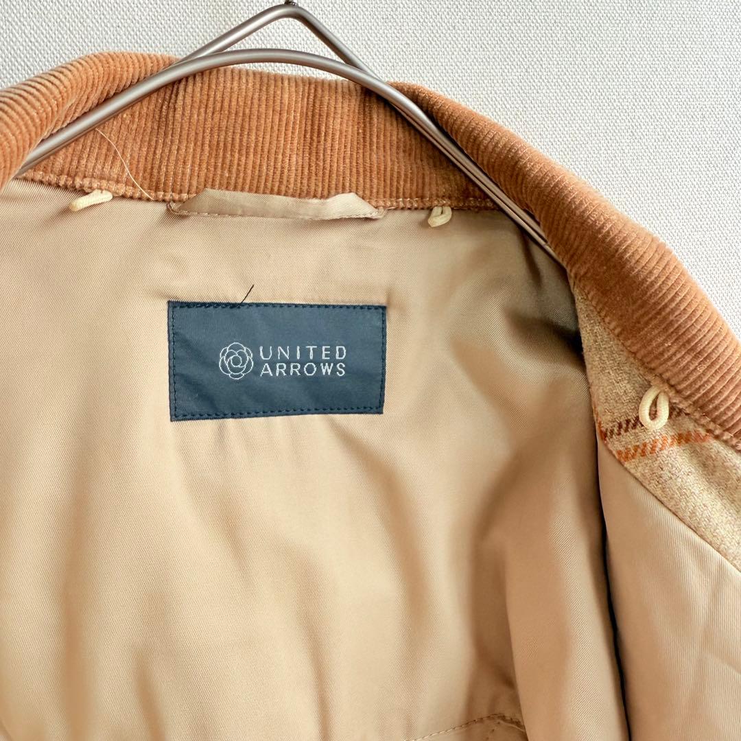 美品　ユナイテッドアローズ　ハンタージャケット　チェック　ウール　襟コーデュロイ