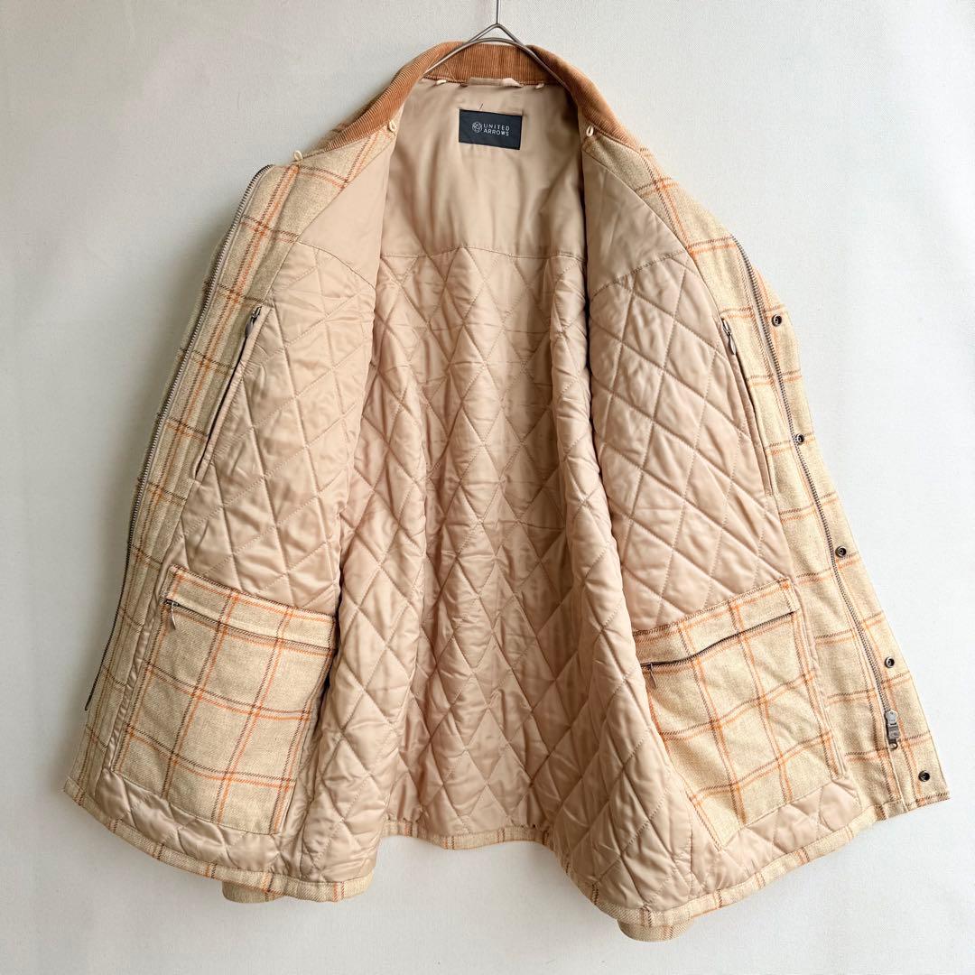 美品　ユナイテッドアローズ　ハンタージャケット　チェック　ウール　襟コーデュロイ