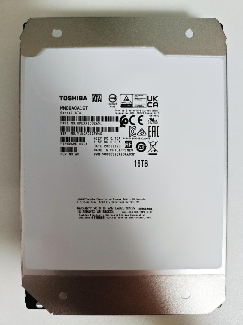 東芝 3.5インチ内蔵HDD 16TB (MN08ACA16T) 2台セット