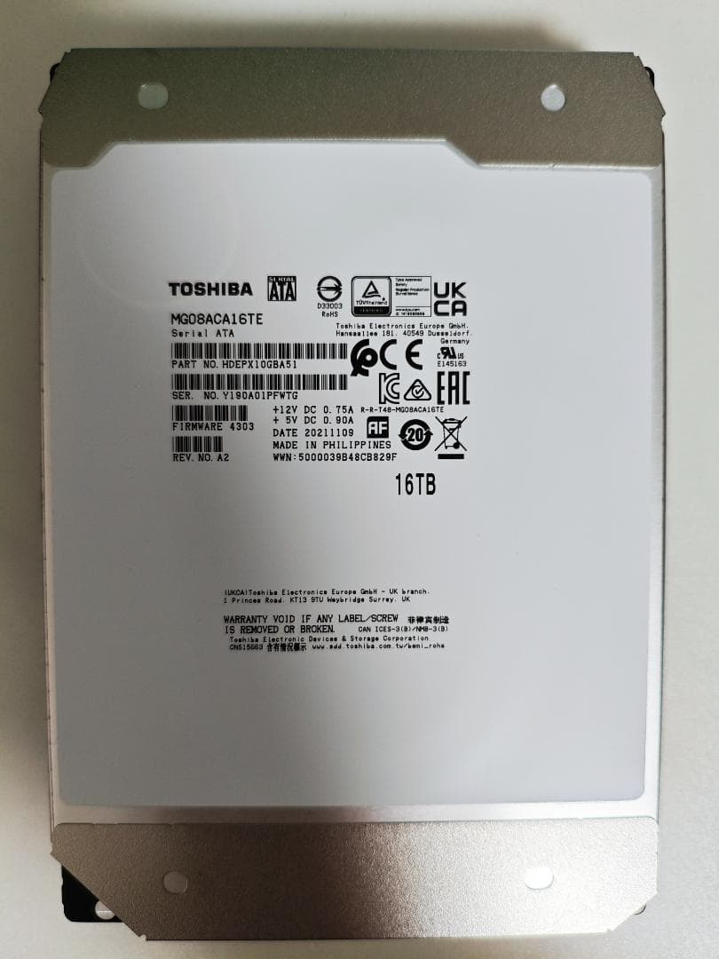 東芝 3.5インチ内蔵HDD 16TB (MN08ACA16T) 2台セット