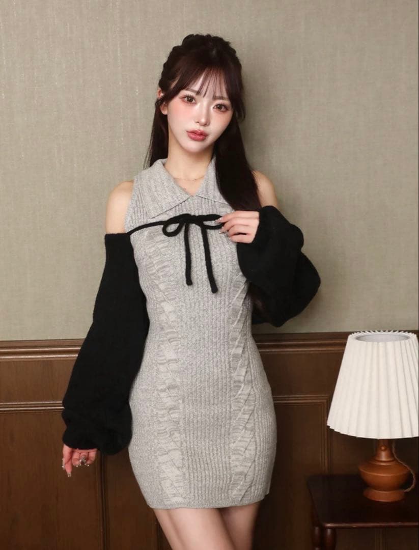 Darich ショートボレロニットミニワンピース グレー