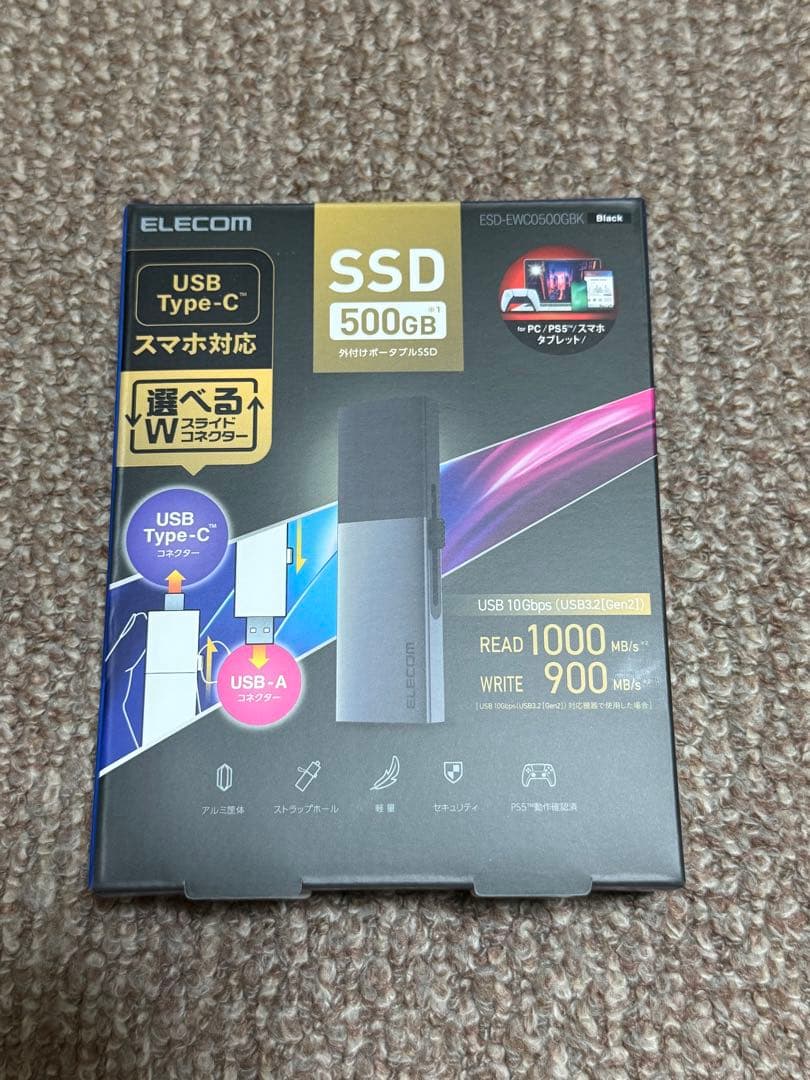 ELECOM 500GB 外付けSSD USB Type-C