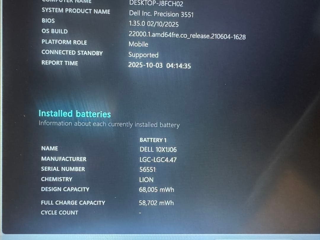 Windowsノート本体 DELL Precision 3551 Core i9 10885H