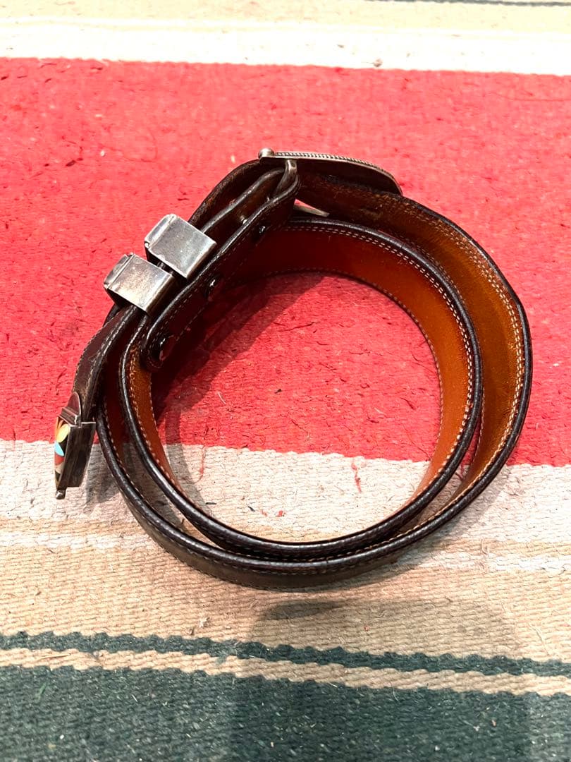 インディアンジュエリー　シルバー925製　ターコイズ、シェル　インレイバックル