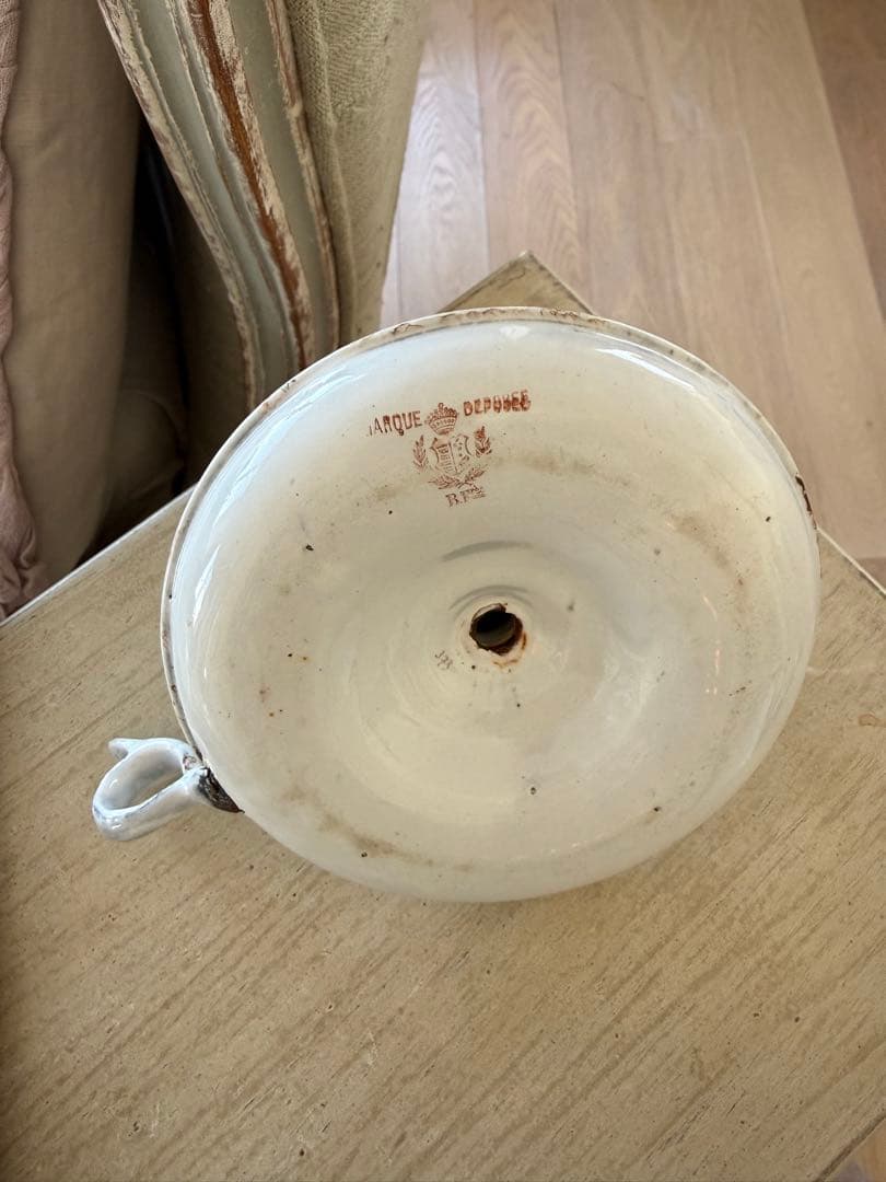 激レアフランスアンティーク花とツバメのハンドペイントのホーローキャンドルホルダー