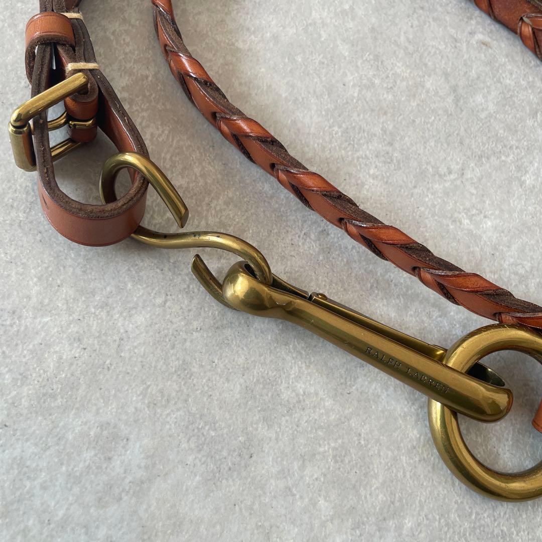 新品同様【レア】Ralph Lauren レザー編み込みベルト ゴールドバックル