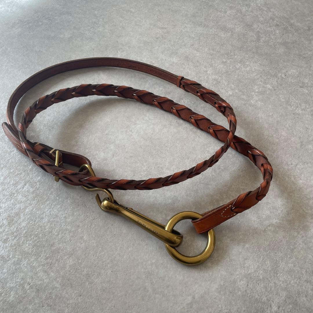 新品同様【レア】Ralph Lauren レザー編み込みベルト ゴールドバックル