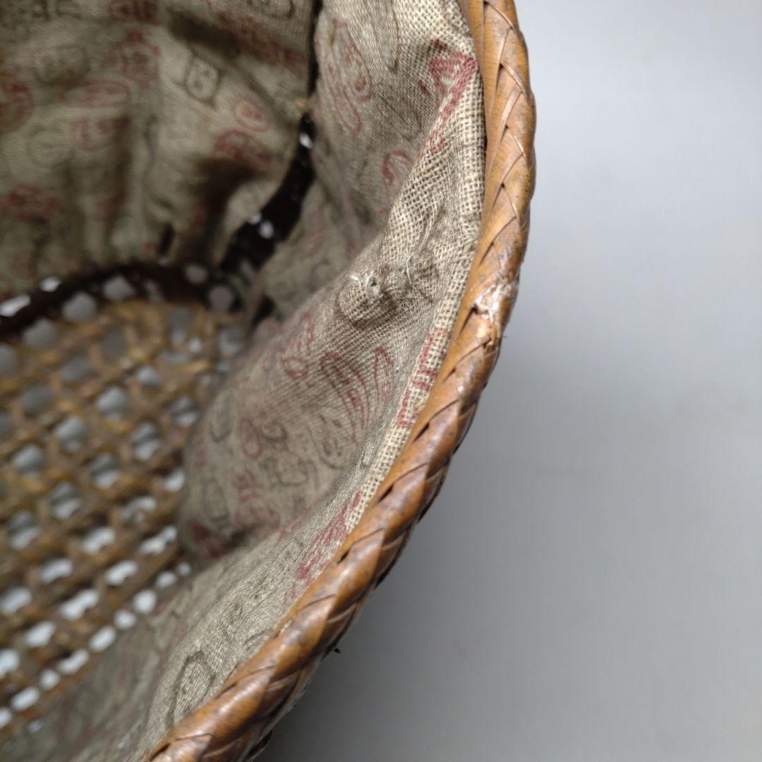 古い 籐編み 手提げ 籠／かご 古布 籐 バッグ