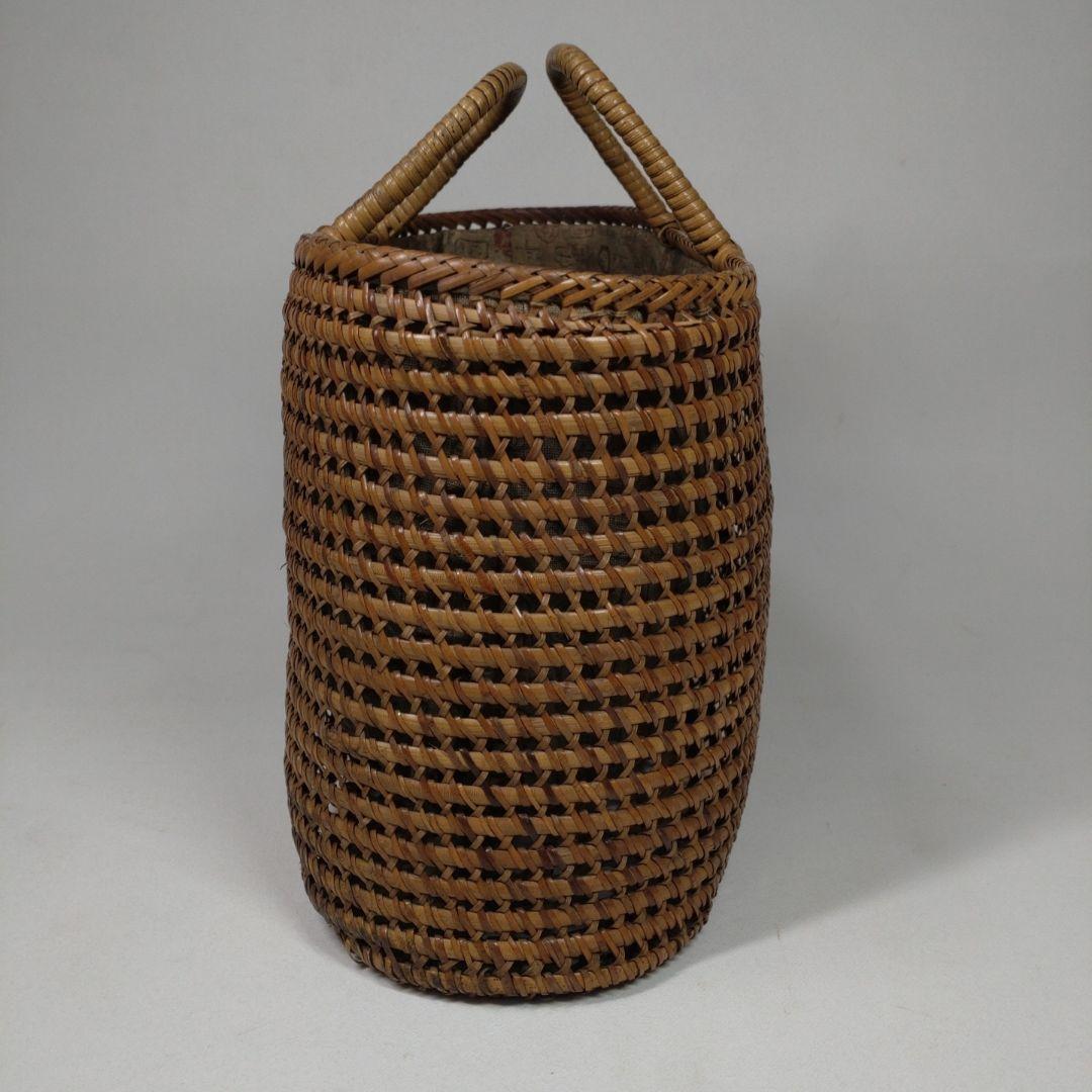 古い 籐編み 手提げ 籠／かご 古布 籐 バッグ