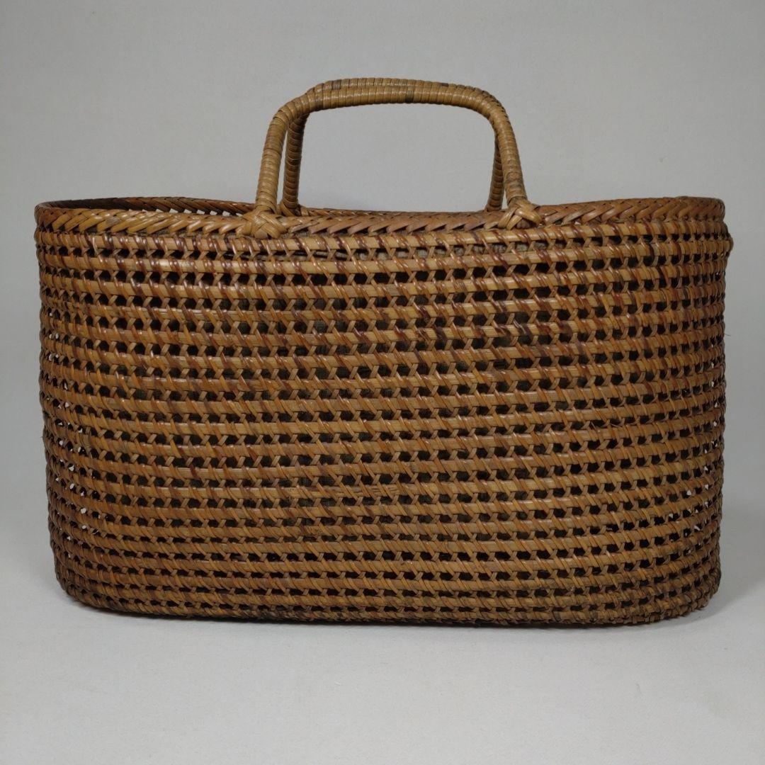 古い 籐編み 手提げ 籠／かご 古布 籐 バッグ