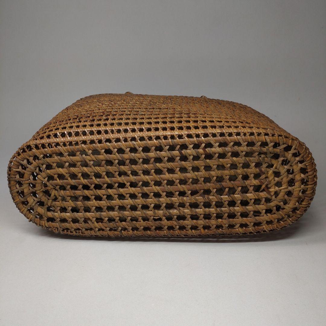 古い 籐編み 手提げ 籠／かご 古布 籐 バッグ