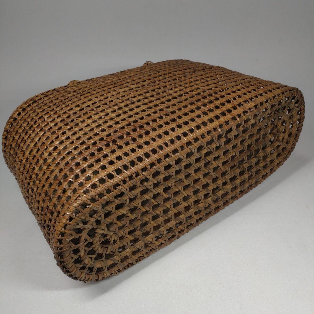 古い 籐編み 手提げ 籠／かご 古布 籐 バッグ