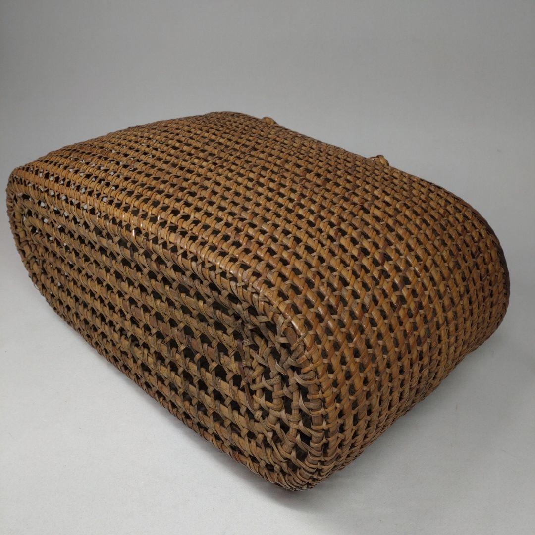 古い 籐編み 手提げ 籠／かご 古布 籐 バッグ