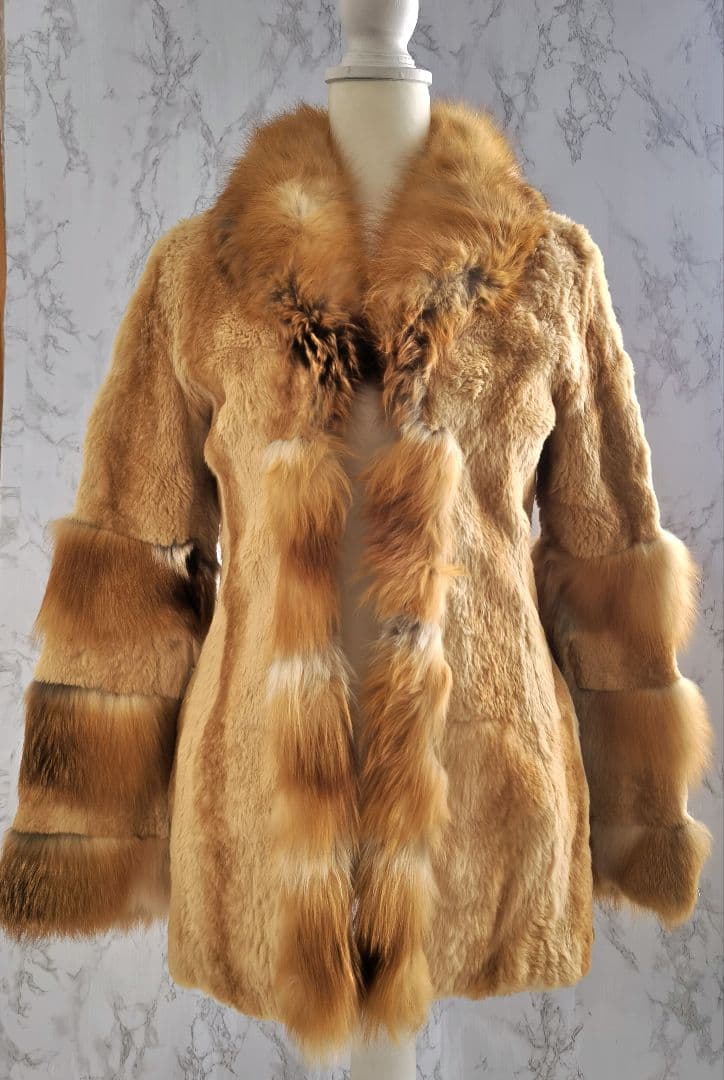 【希少 高級◎】総丈75 ゴールデン 毛皮 ファーコート M