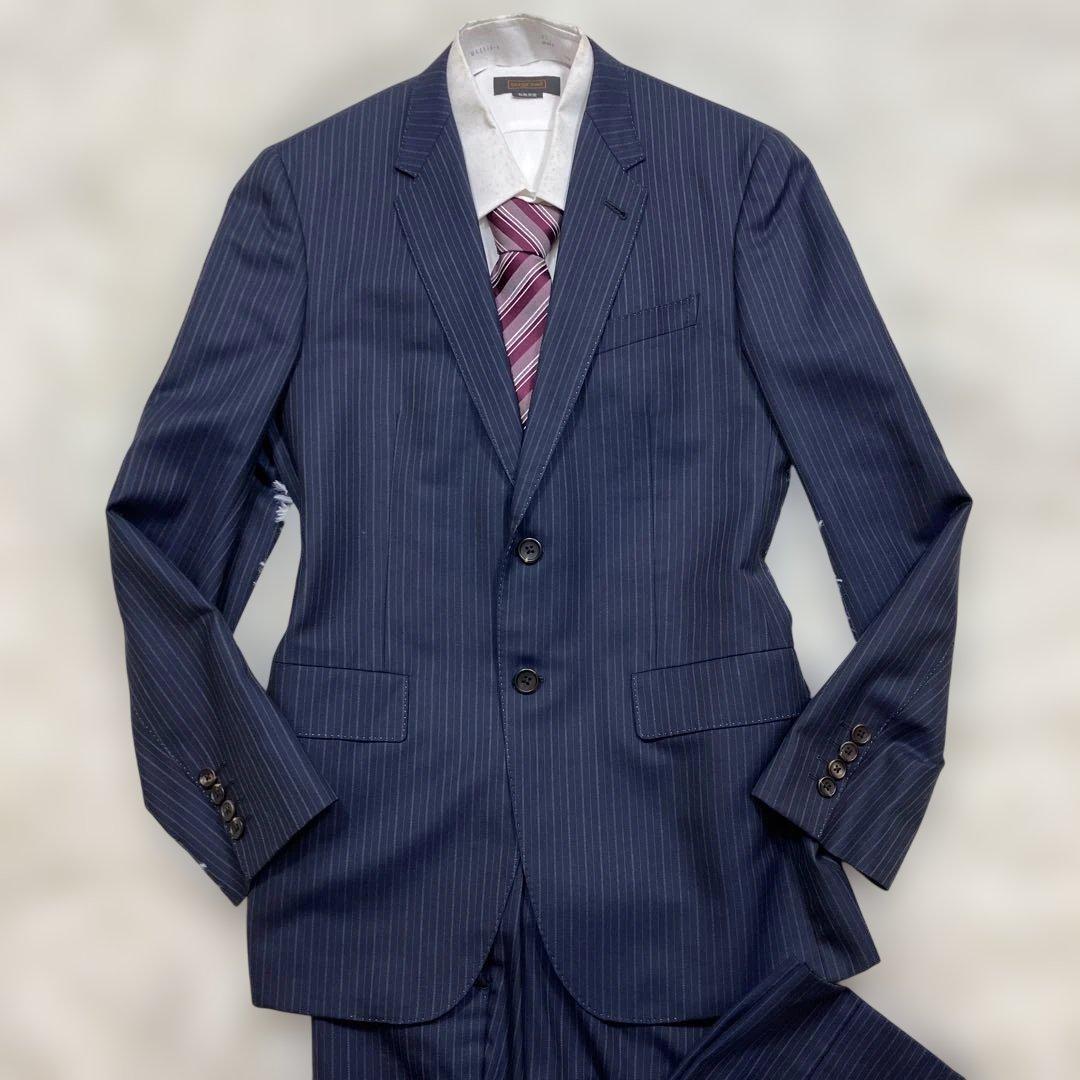 極美品 ポールスミスコレクション スーツセットアップ 裏地総柄シルク混 紺 L