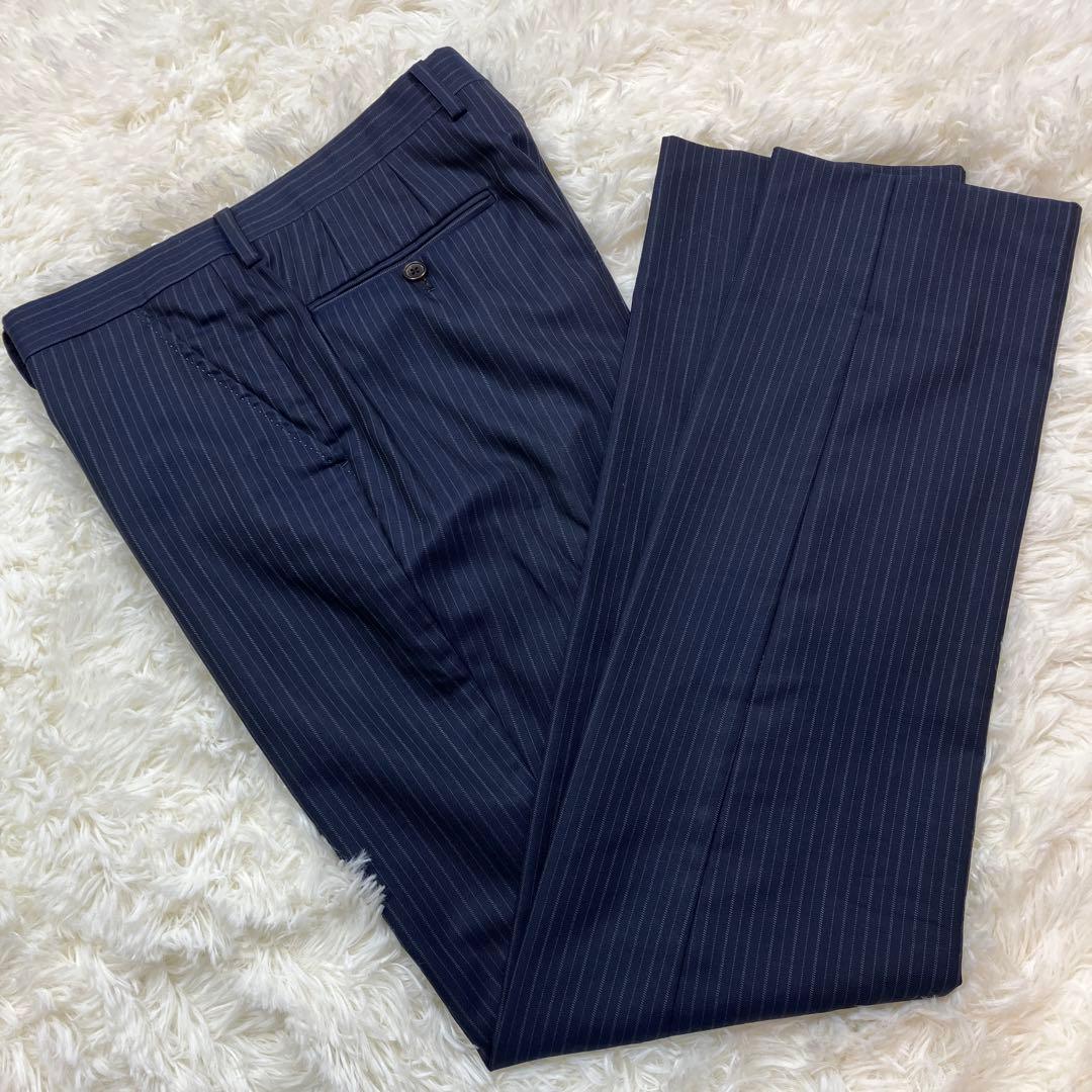 極美品 ポールスミスコレクション スーツセットアップ 裏地総柄シルク混 紺 L