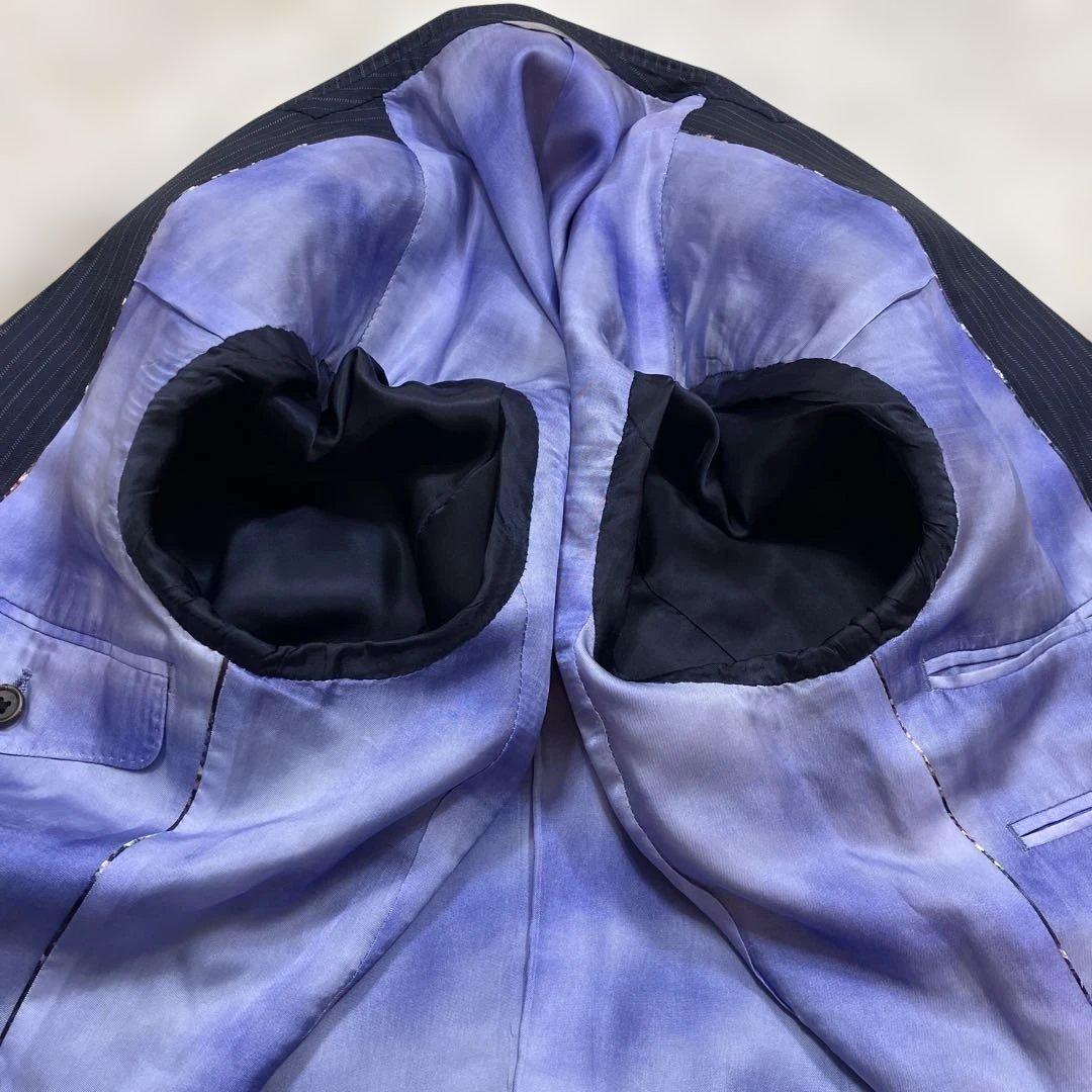 極美品 ポールスミスコレクション スーツセットアップ 裏地総柄シルク混 紺 L