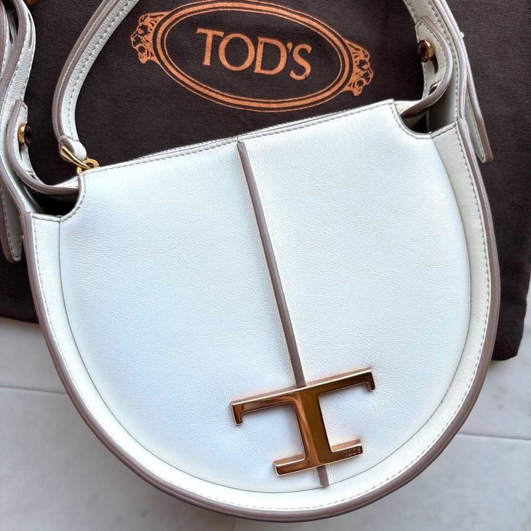 トッズ TOD'S タイムレス ハーフ ムーン ホーボー バック 白 ホワイト