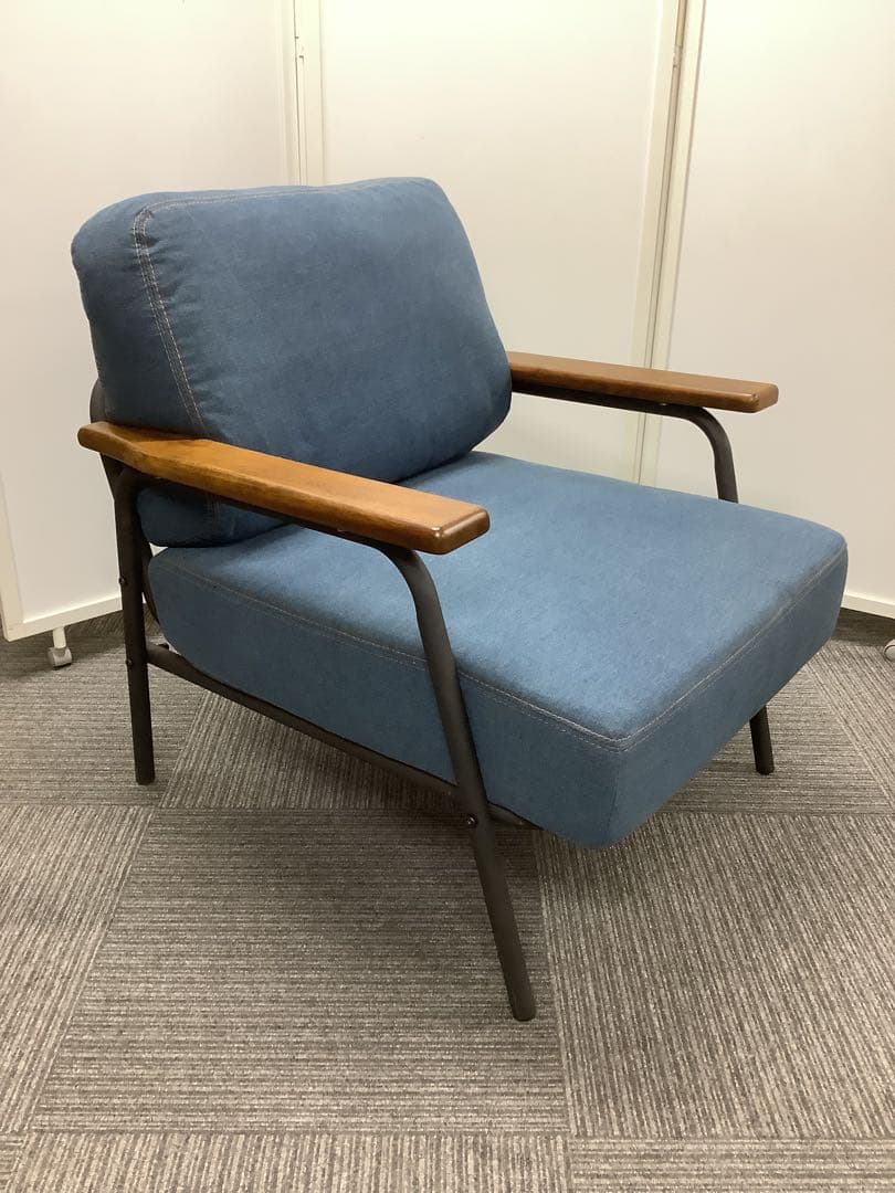 かな 1人掛けソファ 肘掛け付き デニム調 ジーンズ調（★）