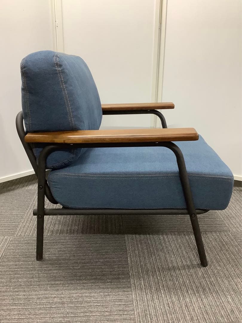 かな 1人掛けソファ 肘掛け付き デニム調 ジーンズ調（★）