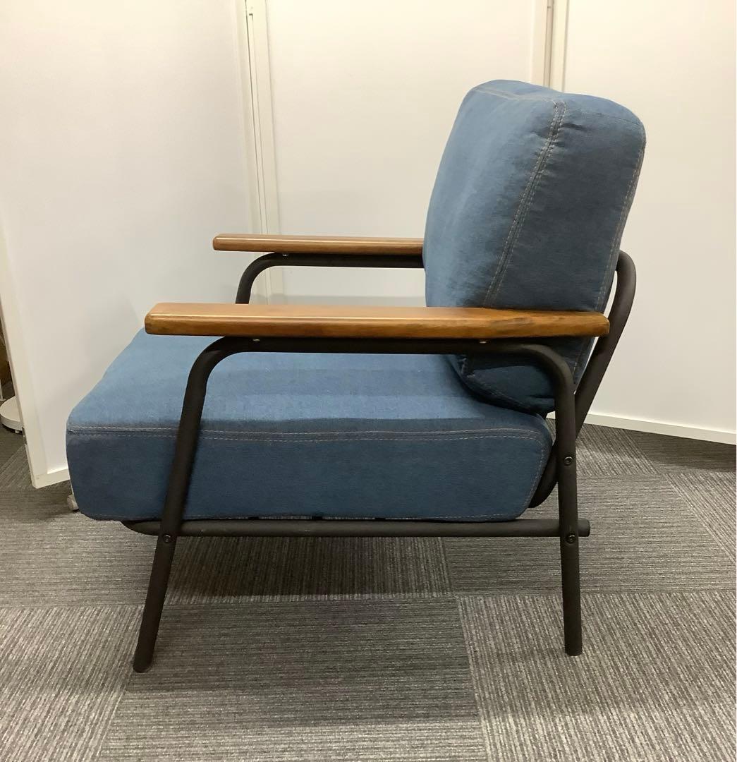 かな 1人掛けソファ 肘掛け付き デニム調 ジーンズ調（★）