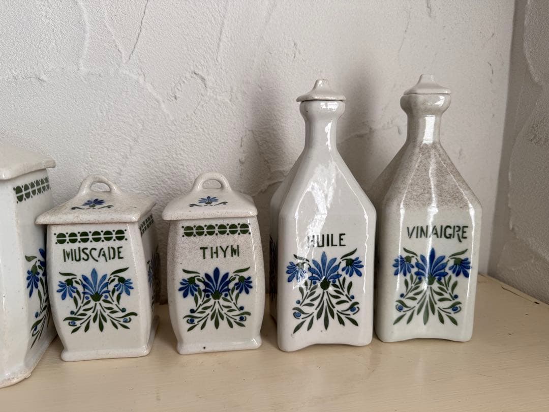 フランスアンティーク　陶器の花柄キャニスター6点セット