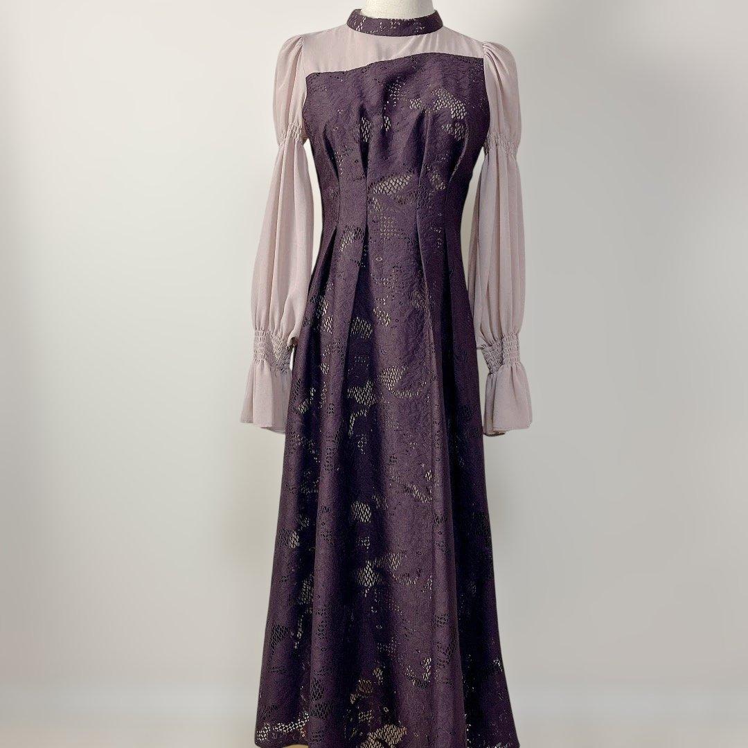 ❁ANDRESD バーガンディー アシンメトリータックドレス M