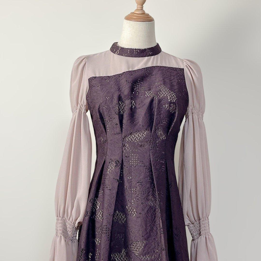 ❁ANDRESD バーガンディー アシンメトリータックドレス M