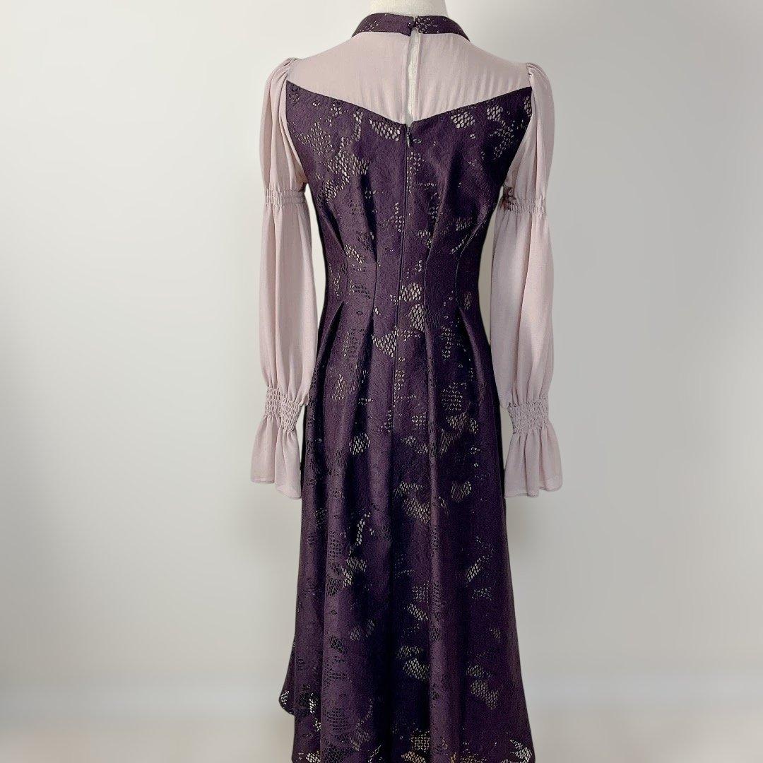 ❁ANDRESD バーガンディー アシンメトリータックドレス M