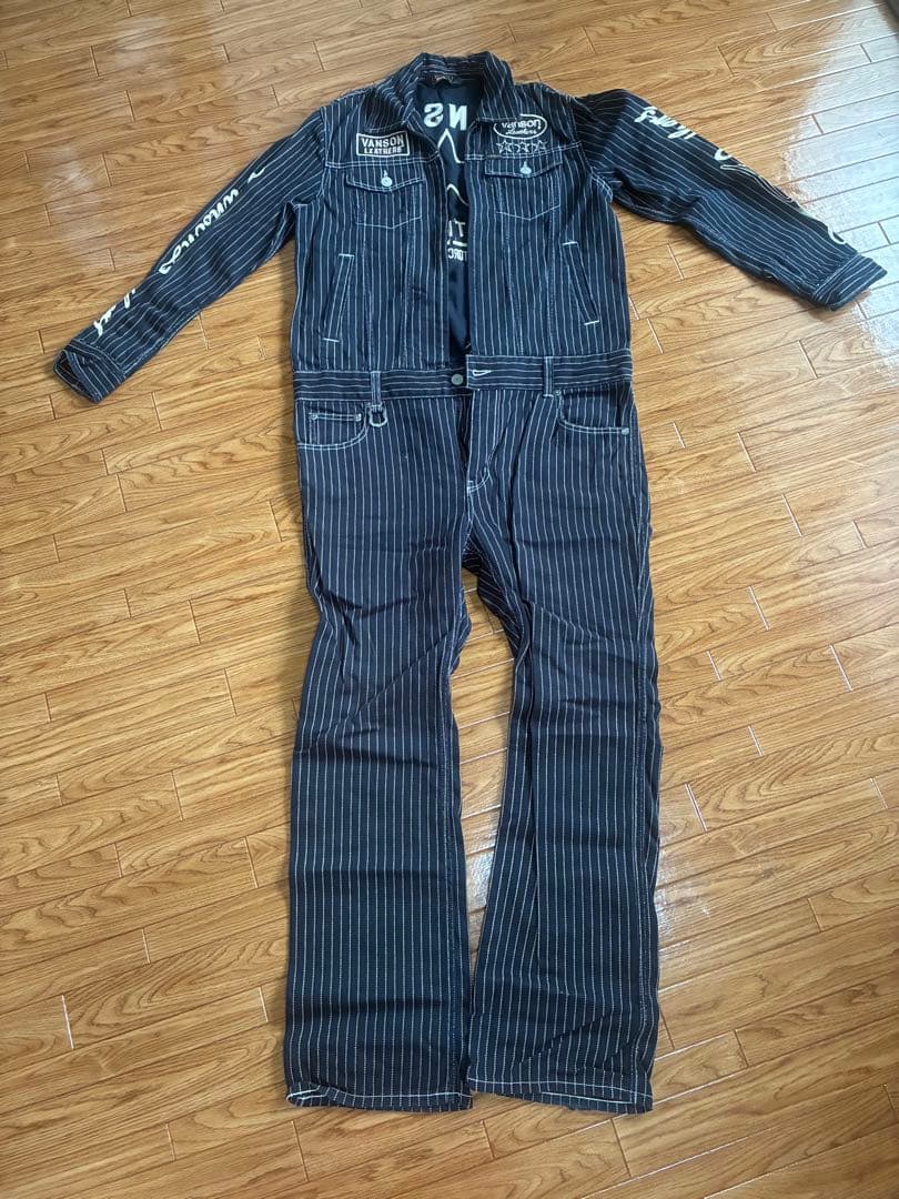 VANSON ストライプオーバーオール