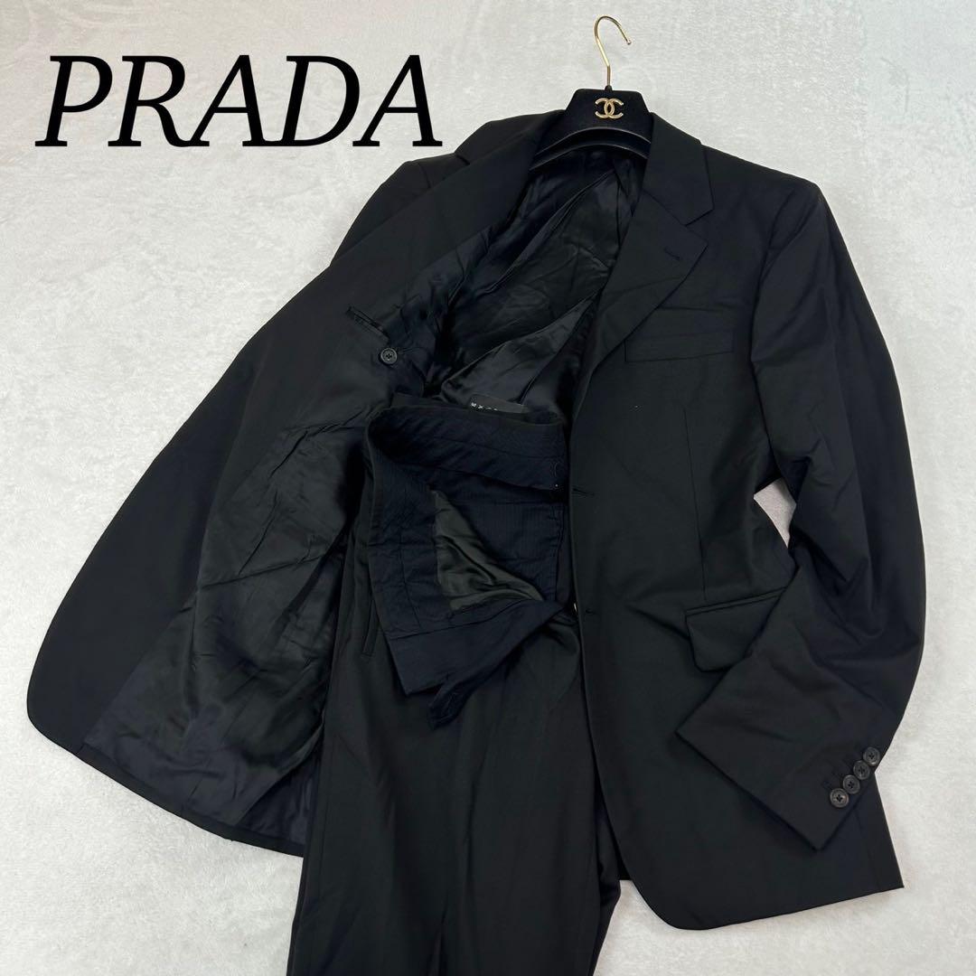 J471 L 48 プラダ シングル イタリア製 ブラック スーツ 上下 メンズ