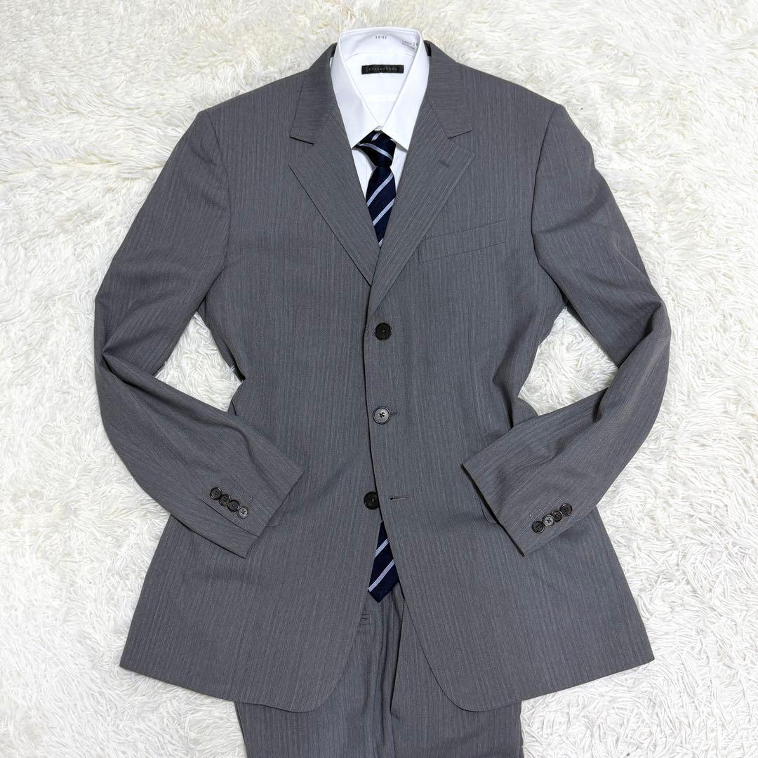 【美品】ルイヴィトン セットアップ スーツ LVロゴ ストライプ グレー 54