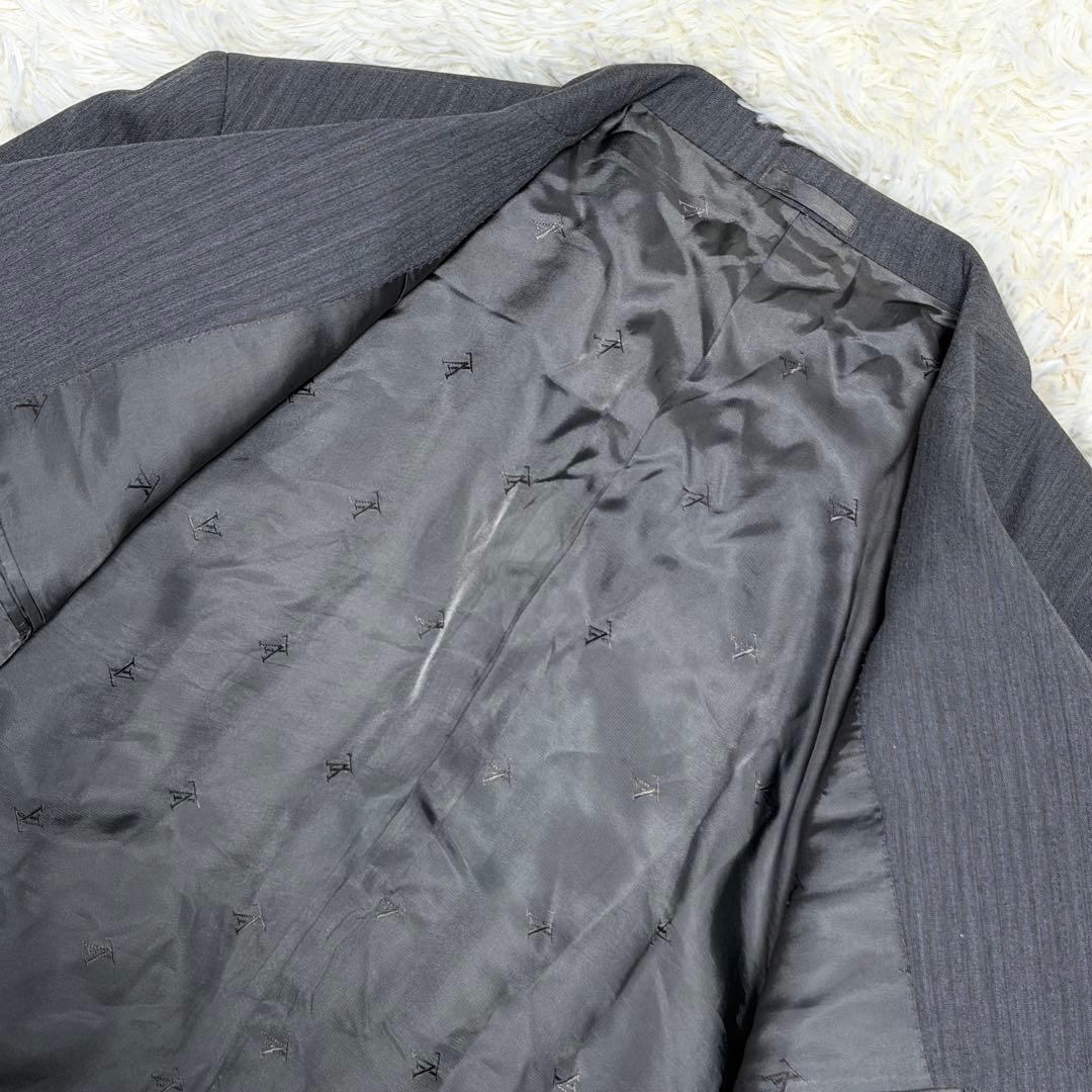 【美品】ルイヴィトン セットアップ スーツ LVロゴ ストライプ グレー 54