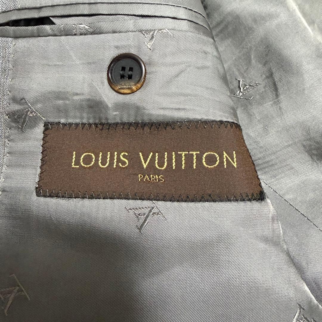 【美品】ルイヴィトン セットアップ スーツ LVロゴ ストライプ グレー 54