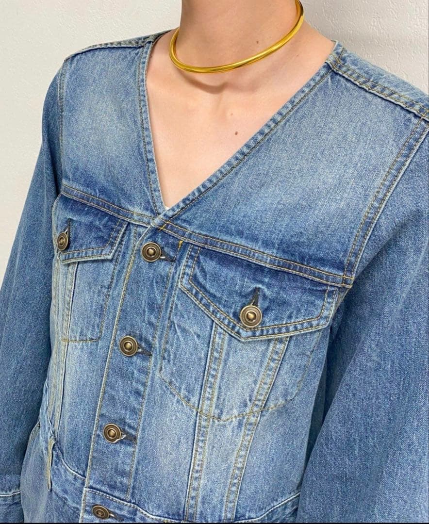 ラウンジドレス　新品タグ付き　ノーカラーデニムワンピース