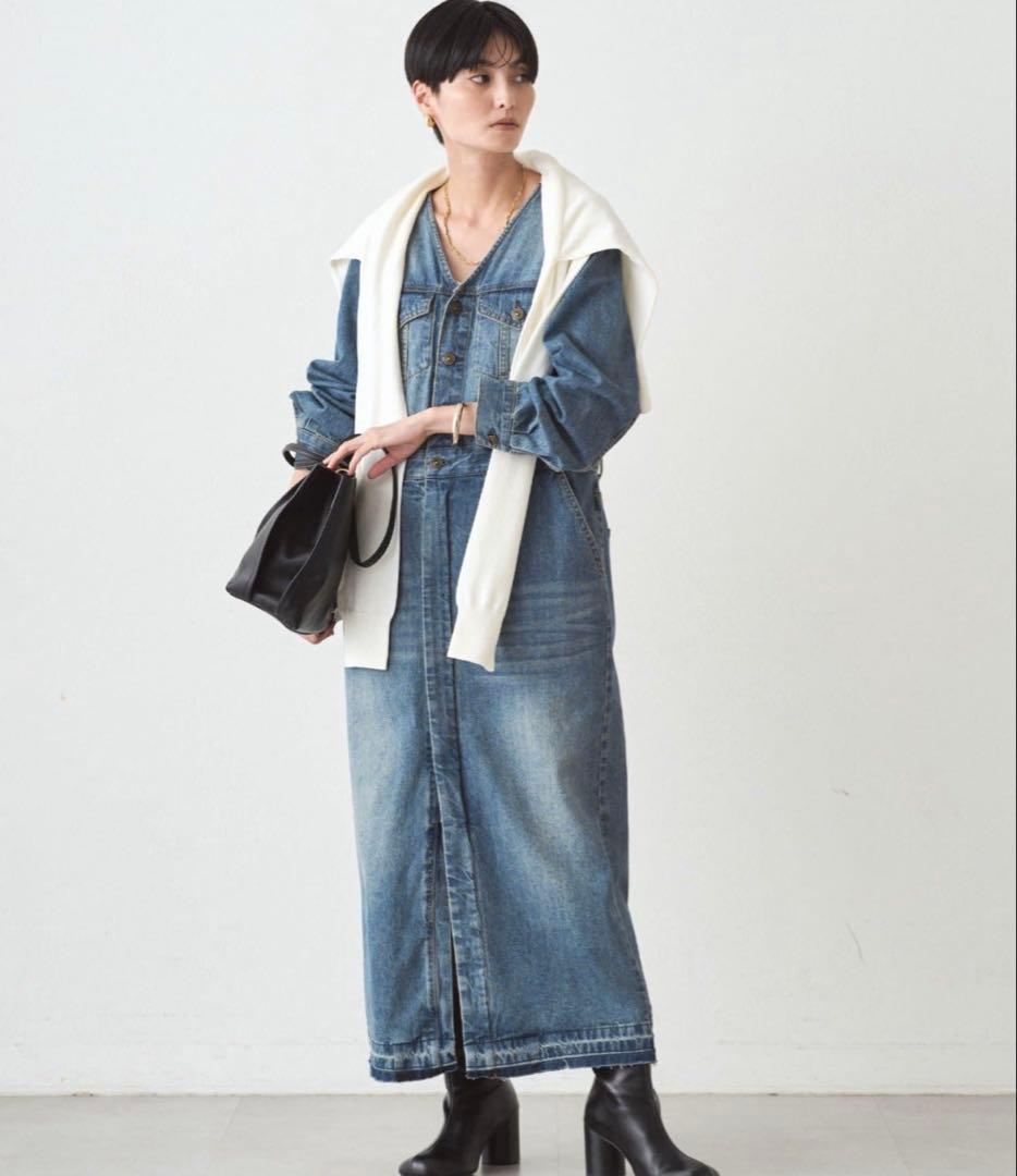ラウンジドレス　新品タグ付き　ノーカラーデニムワンピース