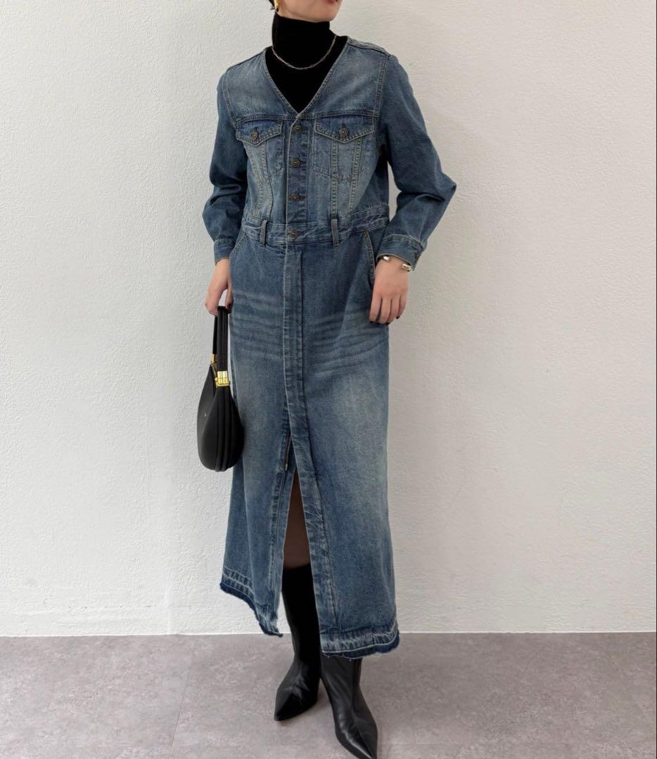 ラウンジドレス　新品タグ付き　ノーカラーデニムワンピース