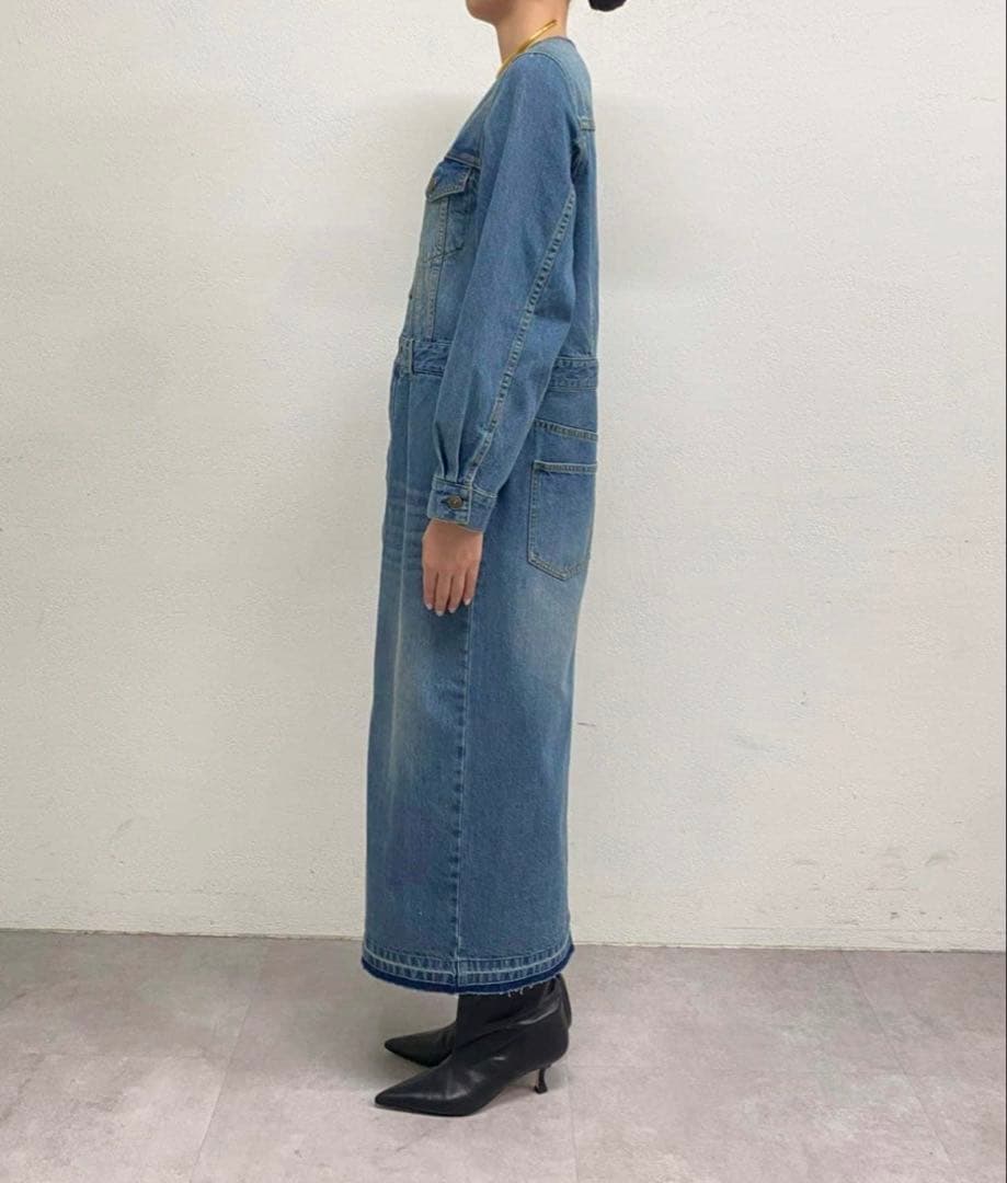 ラウンジドレス　新品タグ付き　ノーカラーデニムワンピース