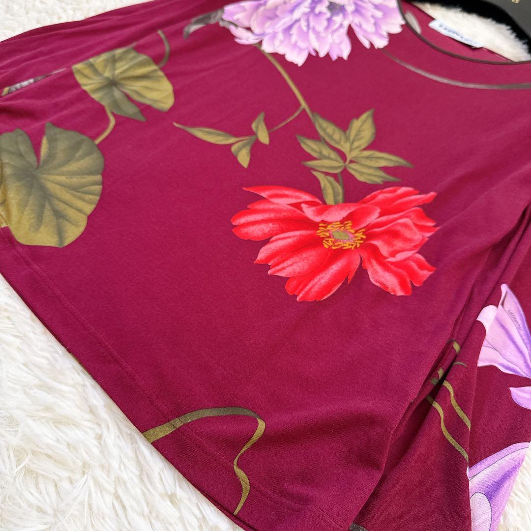 レオナール　カットソー　大きいサイズ42　花柄　シルク100% ワインレッド