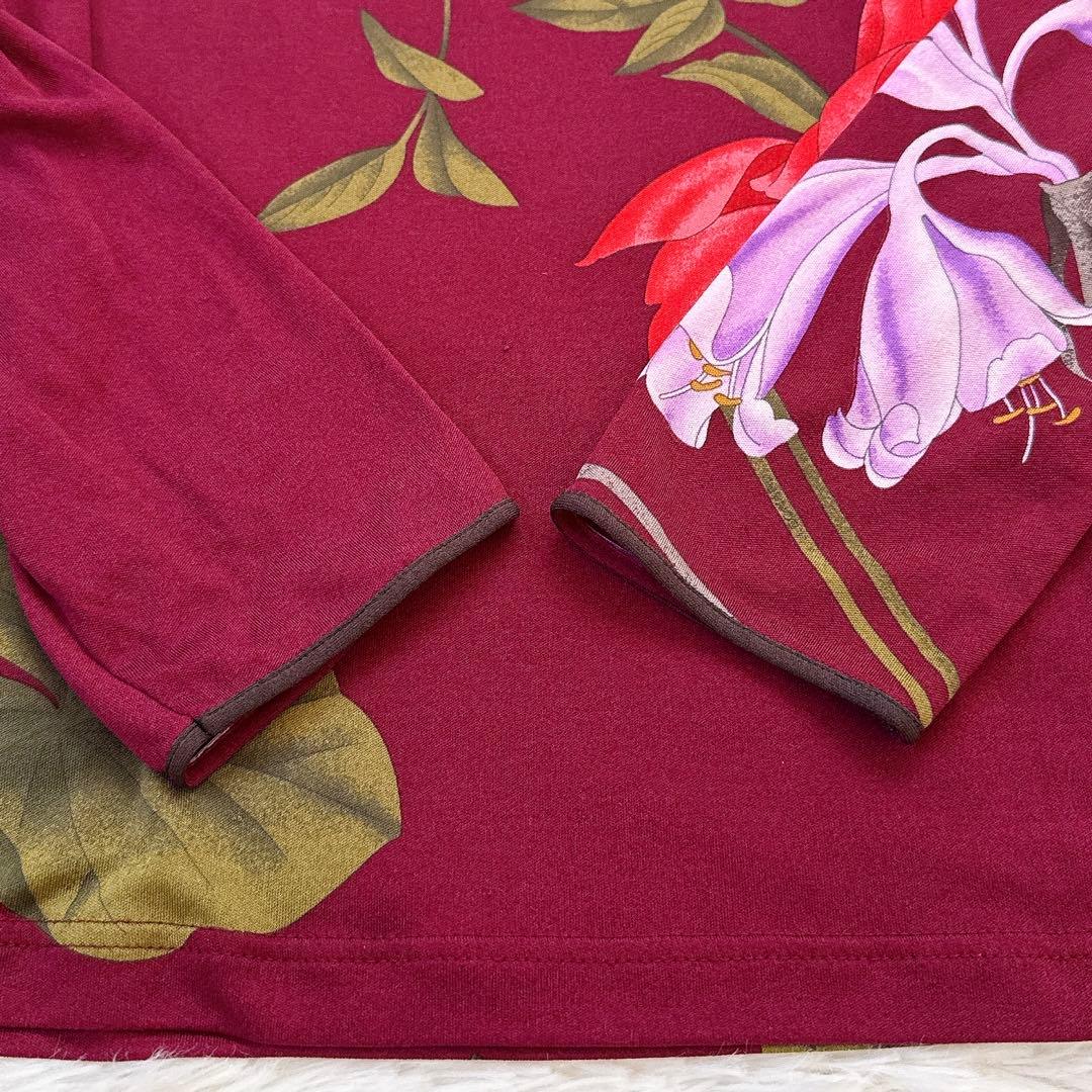 レオナール　カットソー　大きいサイズ42　花柄　シルク100% ワインレッド