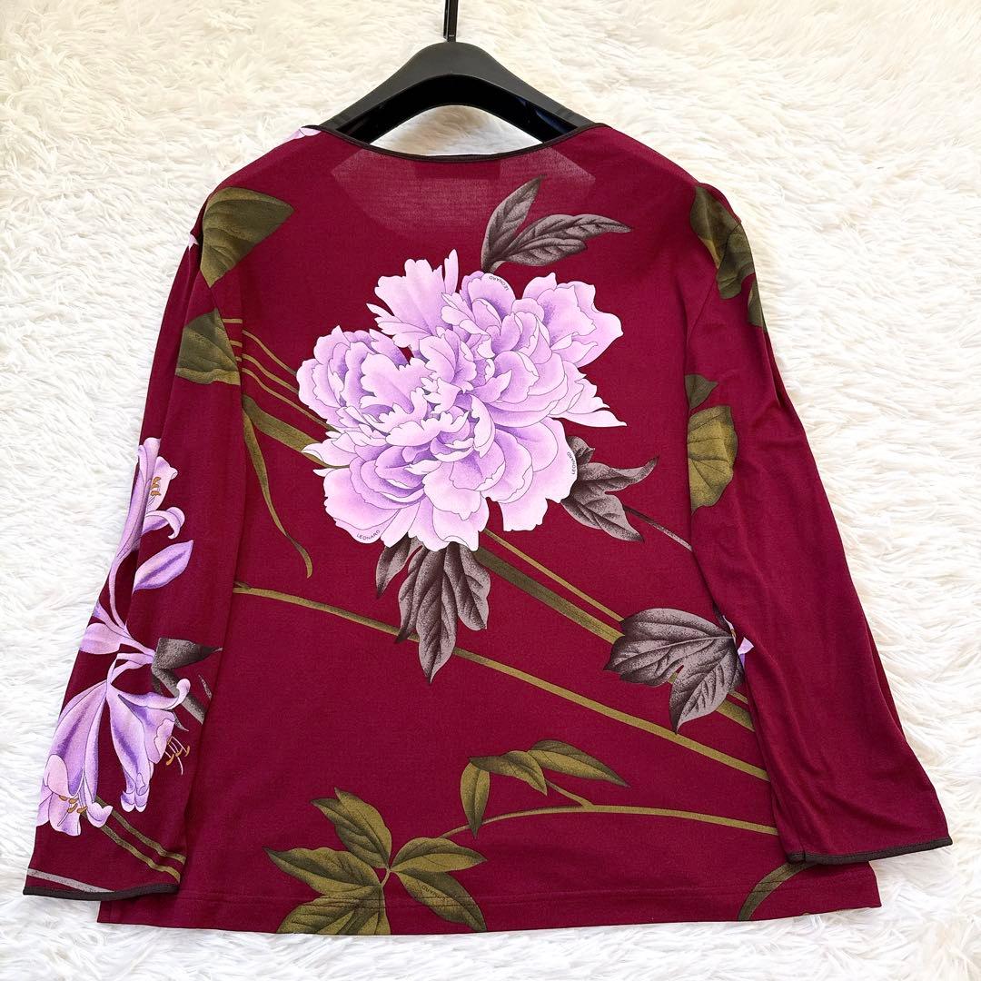 レオナール　カットソー　大きいサイズ42　花柄　シルク100% ワインレッド